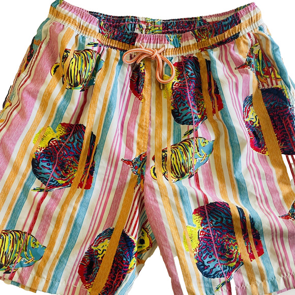 Peter Millar Swim Trunks Lined Fish Striped Print Shorts 8” Inseam Size Large - Picture 4 of 7
